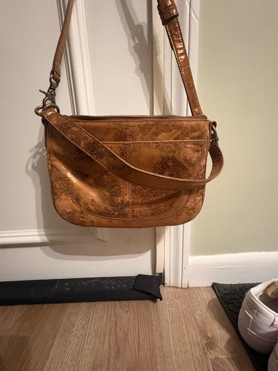 Frye Melissa Tan-Bronze Distressed Leather Crossbody - Picture 2 of 8